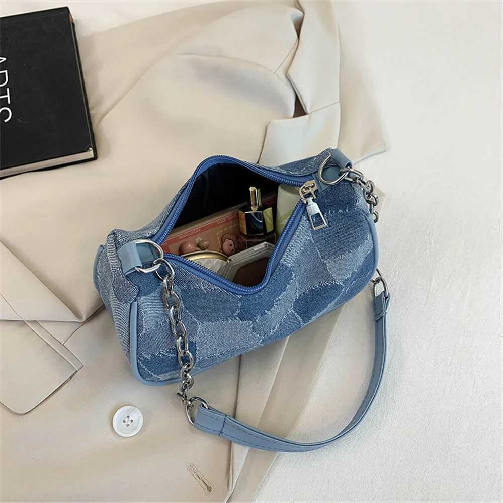 New Fashion Small Square Bag Retro French Women Denim Plaid Patterns Shoulder Bags Trend Female Underarm Chain Handbag Z250115