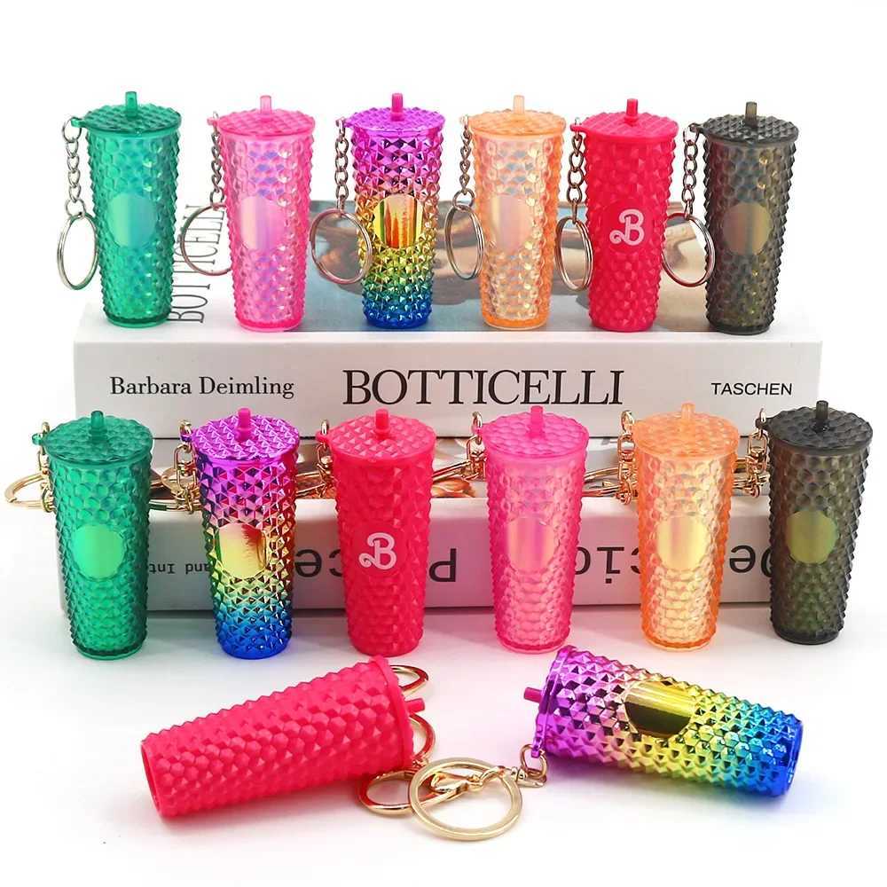 Keychains Lanyards Inspired Durian Cup Keychain Gradient Colorful Coffee Stylish Pendant H250115