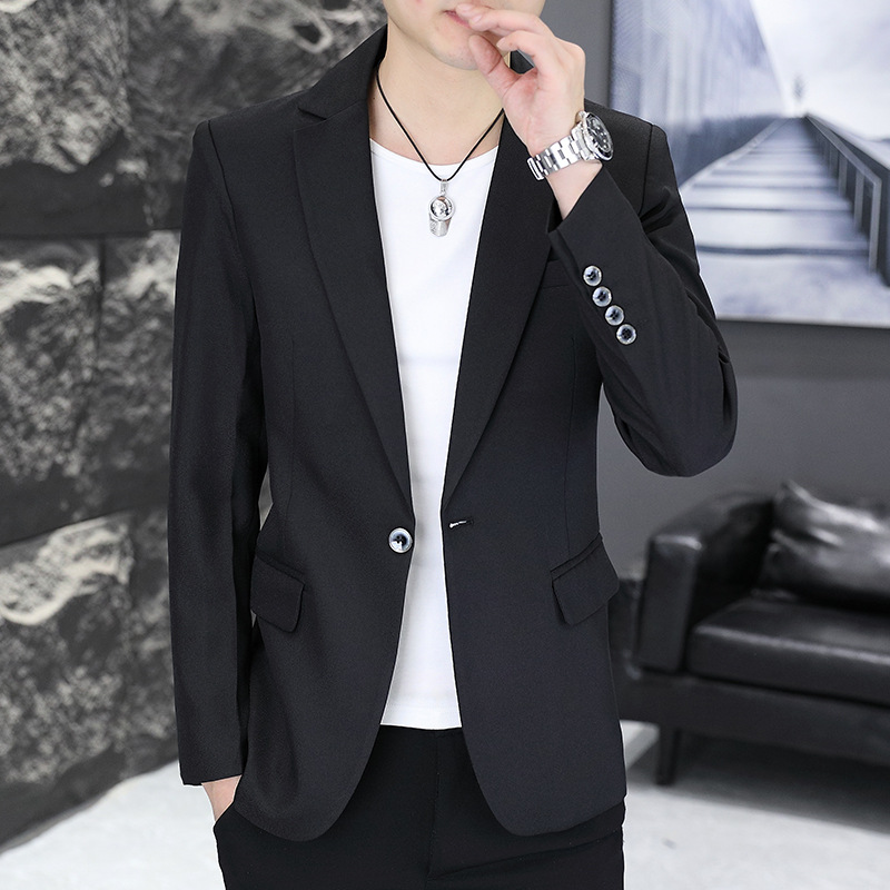 H117Teenager-Friendly Korean Slim Cut Student Suit - Solid Colors for Everyday Use