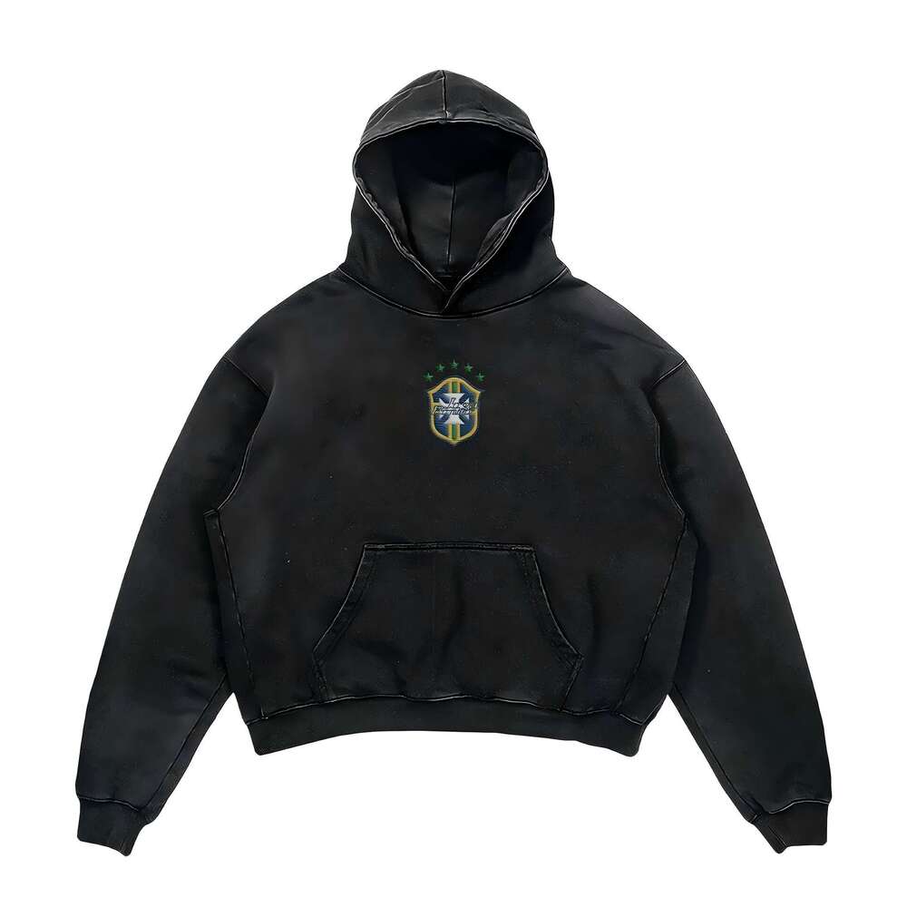 Autumn winter trendy brand new national flag printed pullover long sleeved hooded sweatshirt set for men and women's casual versatile outerwear t