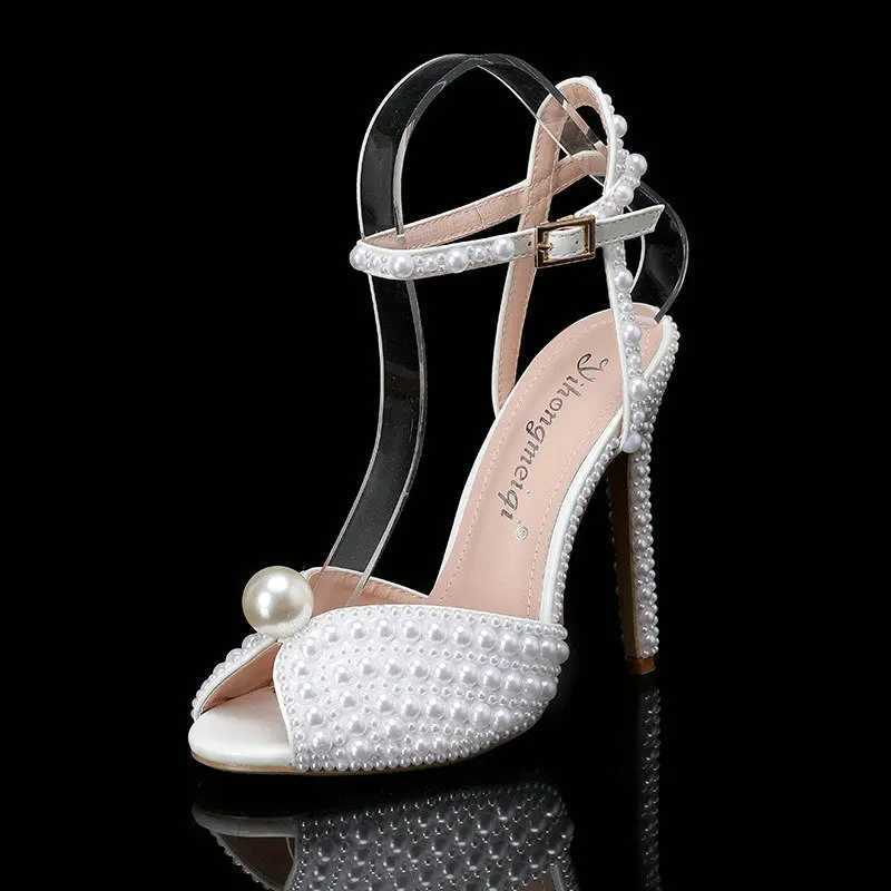 2024 New Luxury Famous High Heels Thin Heels Shallow Mouth Rhine Pearl Womens Single Shoes Wedding Dress Bridal ShoesXJ250116