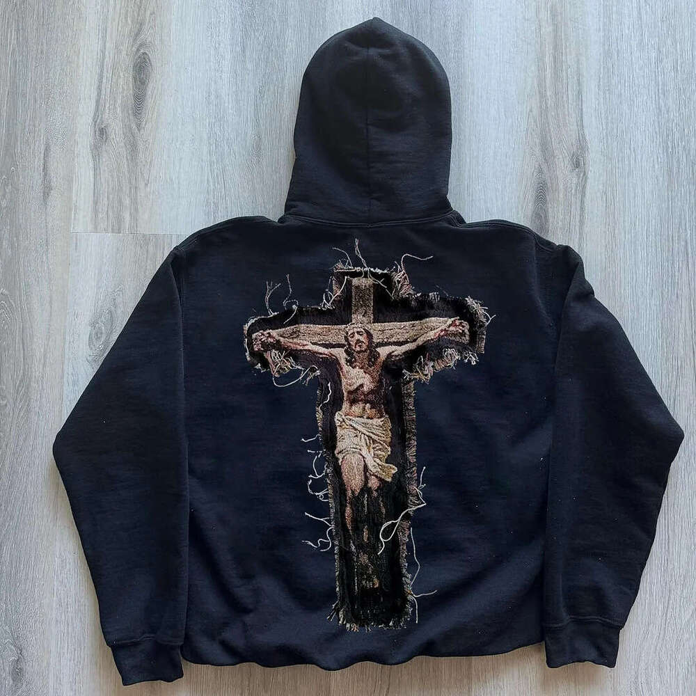 2024 Winter New 3D Printed Cross Pattern Men's and Women's Same Style Cro Loose Hoodie