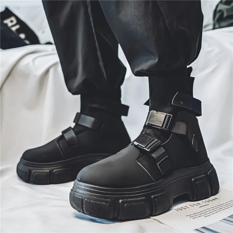 Original Platform Mens Boots Fashion Buckle Boot Man Socks High Top Boot Street Style Beige Biker Ankle Boots For Men 250114