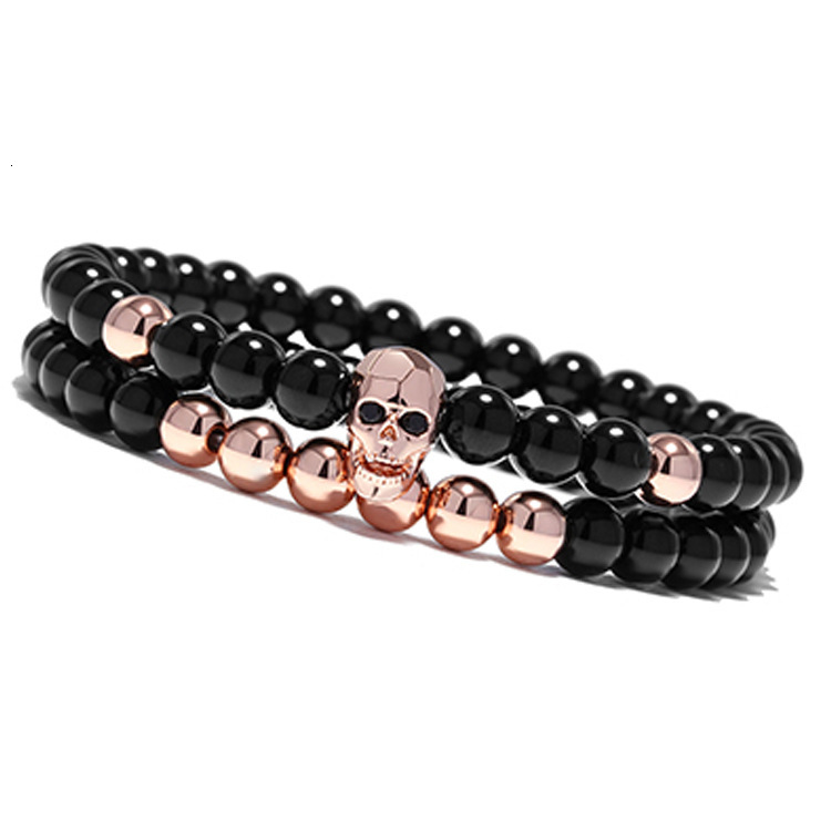 Black Energy Yoga Skull Charm Bracelet For Men Women Natural Stones Buddhist Strand Beads Bracelets Jewelry Cut face ghost diamond bracelet set
