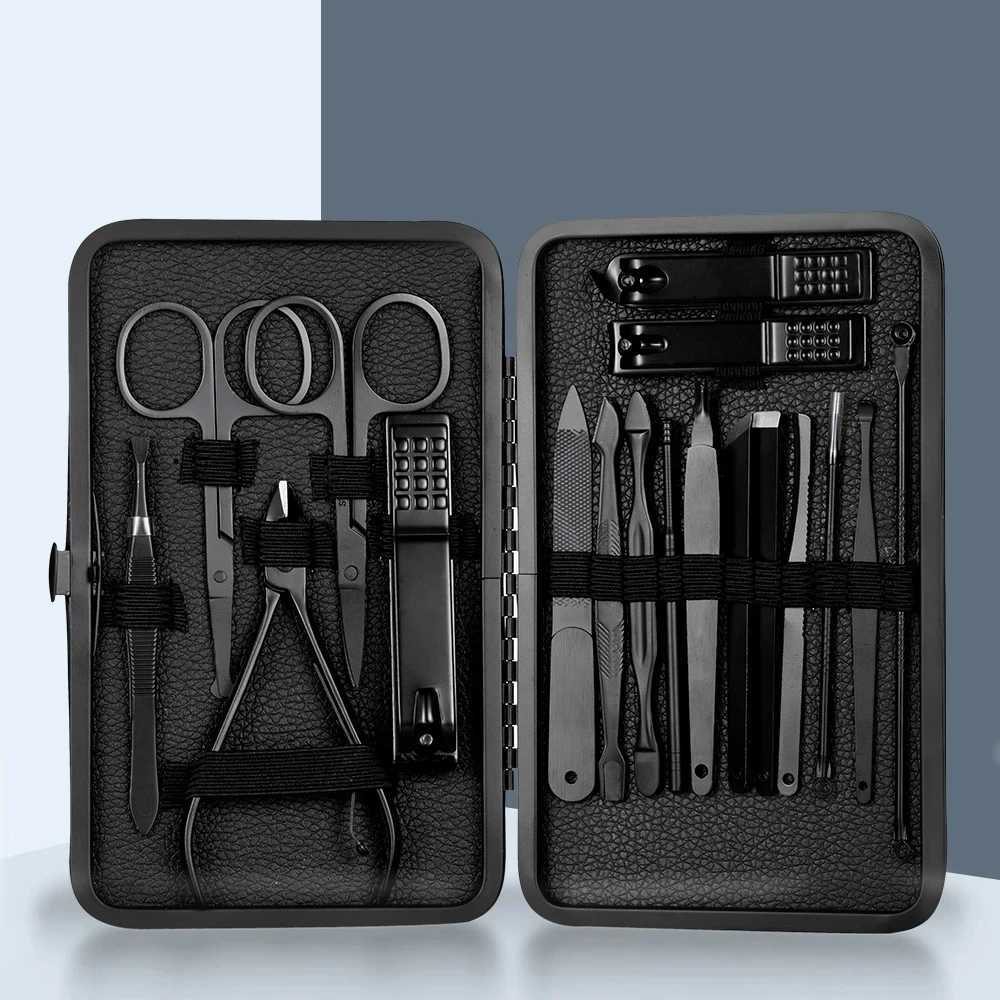 7-18 piece set of black stainless steel nail clippers complete set of nail clippers acne needles foot clippers beauty pliersXJ250116