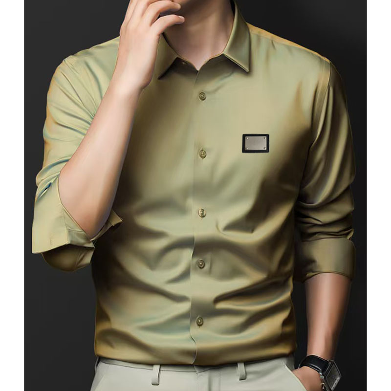 Men's Dress Shirts Business slim fit, versatile, all season four sided elastic non ironing men's long sleeved shirt, silky and vertic