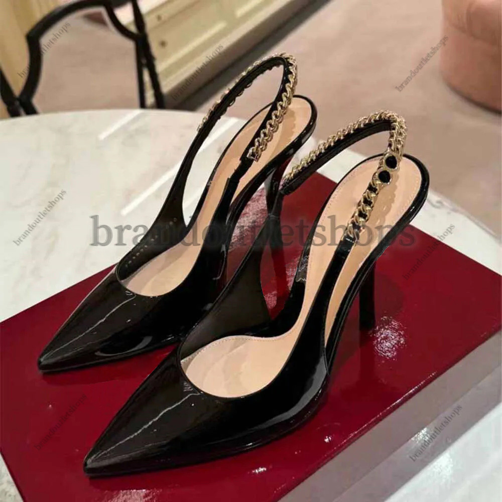 Womens Designer Dress Shoes Signoria Slingback Pumps High Heels 9.5cm Black rosso ancora patent Lady Luxury Pointed Toes Stiletto Heel Sandals size 35-42