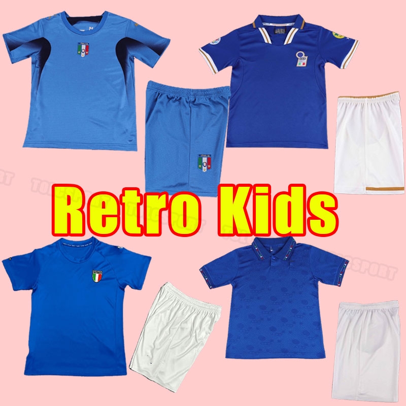Retro 1994 1996 2006 kids Baggio Maldini Retro SOCCER JERSEYS FOOTBALL SHIRT ROSSI Schillaci Totti Del Piero Pirlo Inzaghi buffon Italy Cannavaro kits away 2000 00