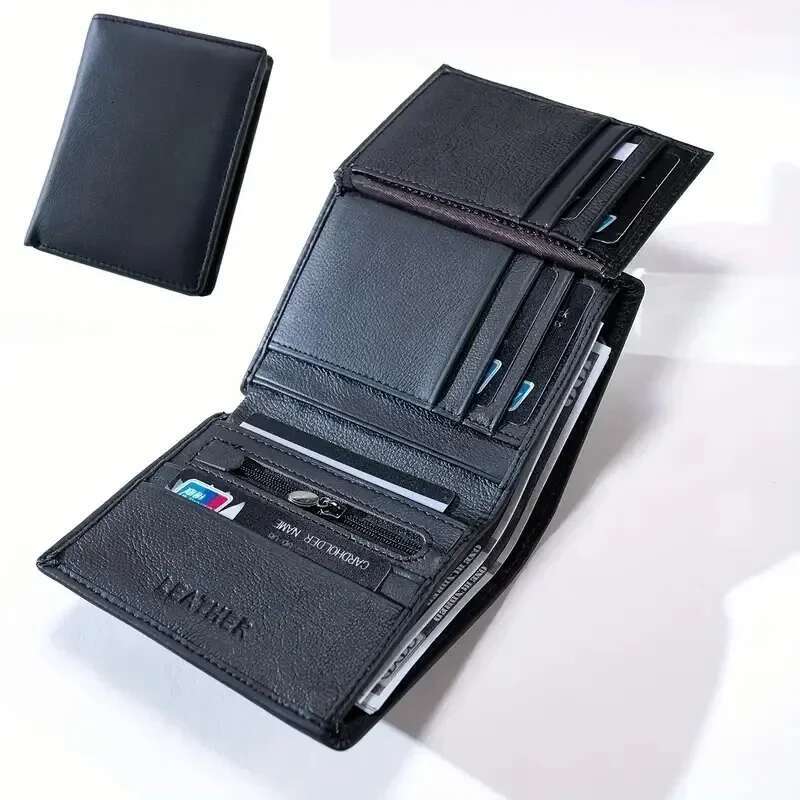 Genuine Leather Wallets For Men Coin Purse Vintage Vertical Short Credit Card Holder Money Bag Men's RFID Wallet