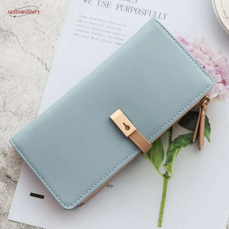 On Sales Women Long Section Wallets PU Leather ID holders Large Capacity Purse Solid Color Wallet Cute Bag swissmilitary