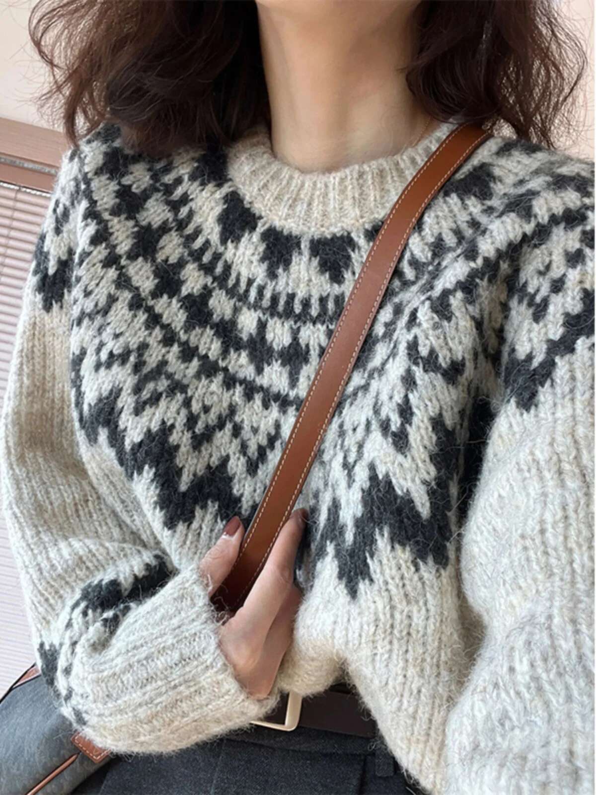 Vintage Women Cashmere Sweater Winter Autumn Long Sleeve Knitted Pullover Gray Soft Jumper Wool Knitwear All Match X410