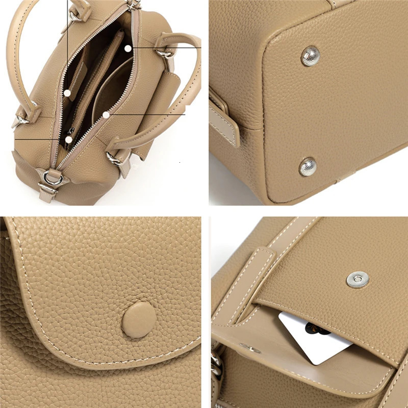 Hifashion Cow Genuine Leather Boston Tote Handbags For Women Trend ner Satchel Purses Ladies Shoulder Crossbody Bags 250114