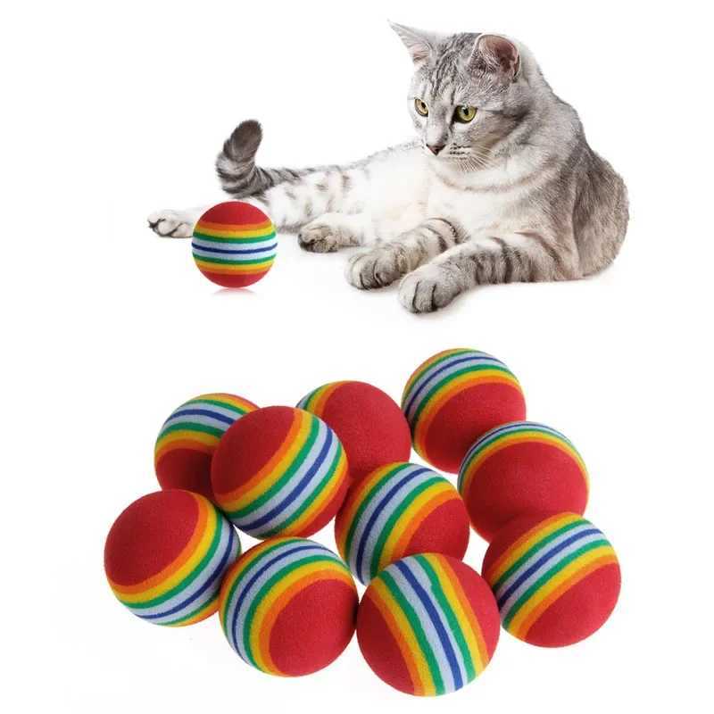 10 pieces of colored cat toy balls Interactive cat toys Chewing rocker scratches Natural foam ball training pet supplies Y250412