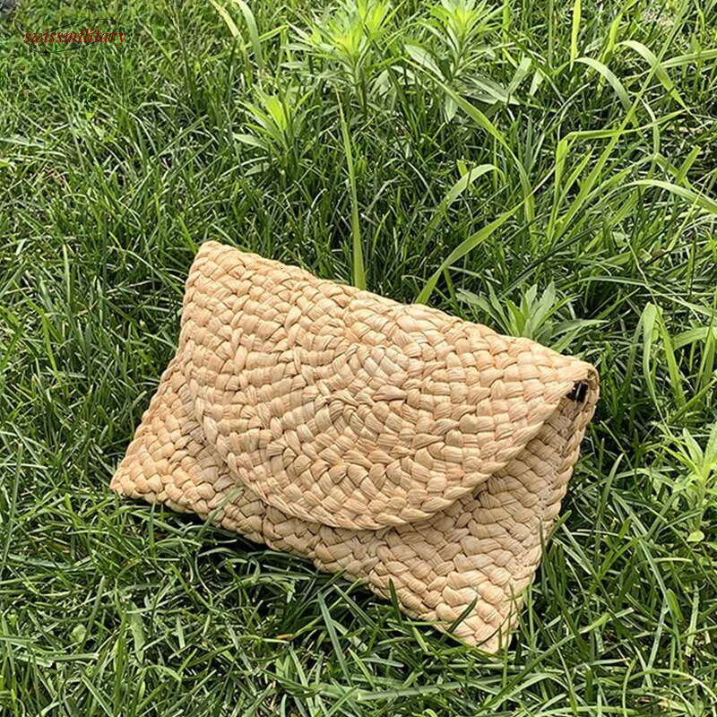 Fashionable Corn Husk Straw Bags Hand-woven Women Clutch Envelope Handbag Long Purse For Female Summer Beach Bag bolsa 2024 swissmilitary