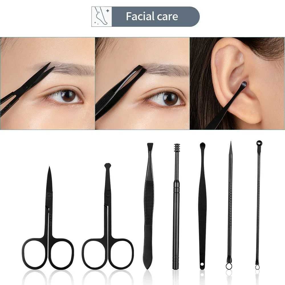 7-18 piece set of black stainless steel nail clippers complete set of nail clippers acne needles foot clippers beauty pliersXJ250116