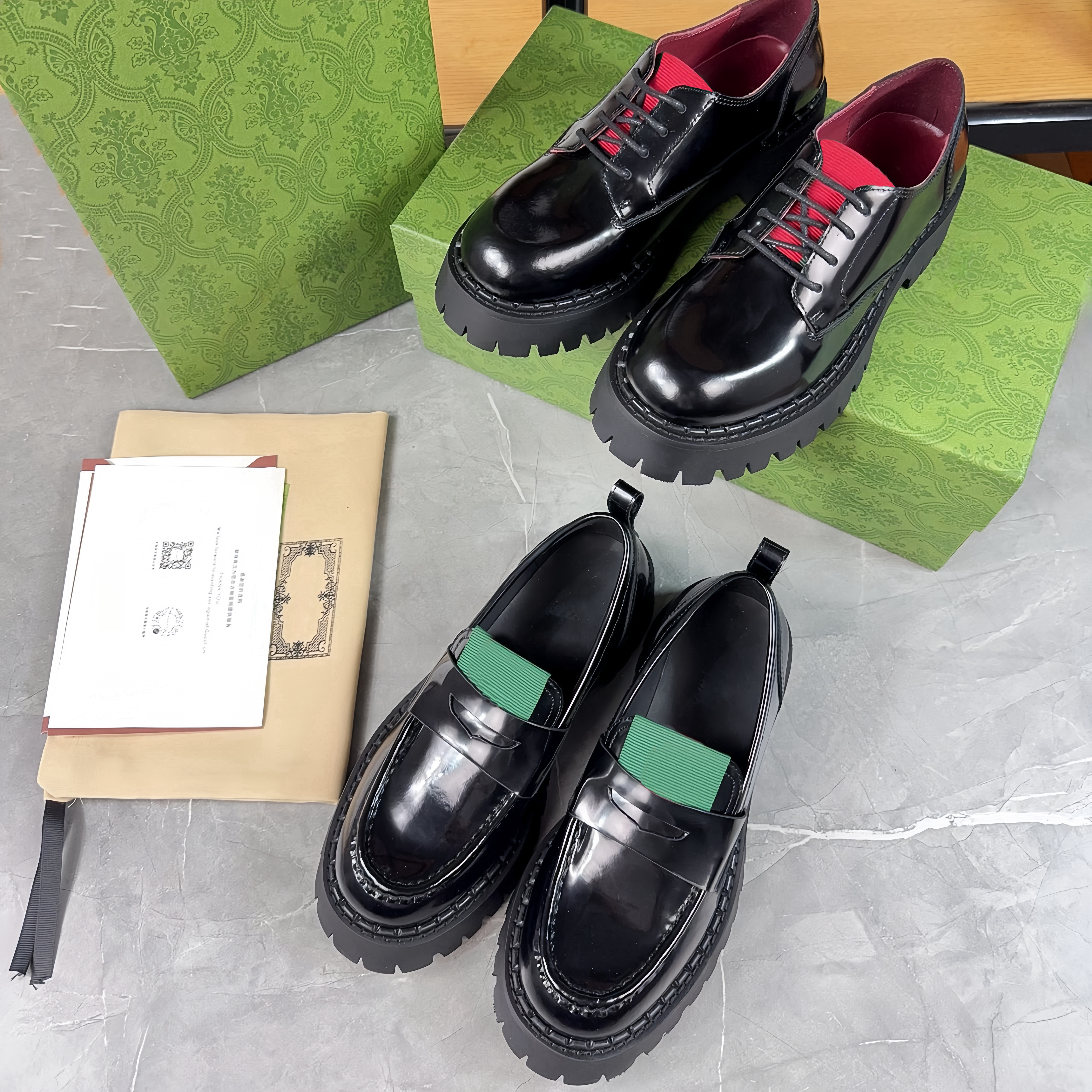 Designer woman ankle boot horsebite shoe man suede Shoe Loafer-shaped front splinter diamond Women Men Dress leather rubber lug sole completes Platform chaussure
