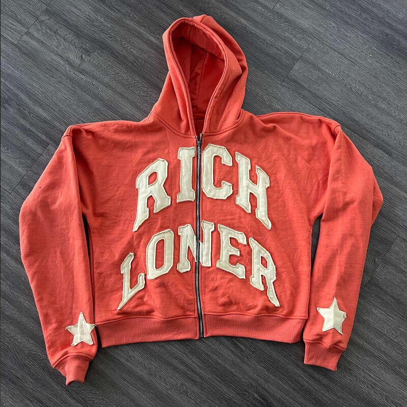 Street Trend Letter Patch Splicing Trendy Design Sense American Men's and Women's Loose Hoodie
