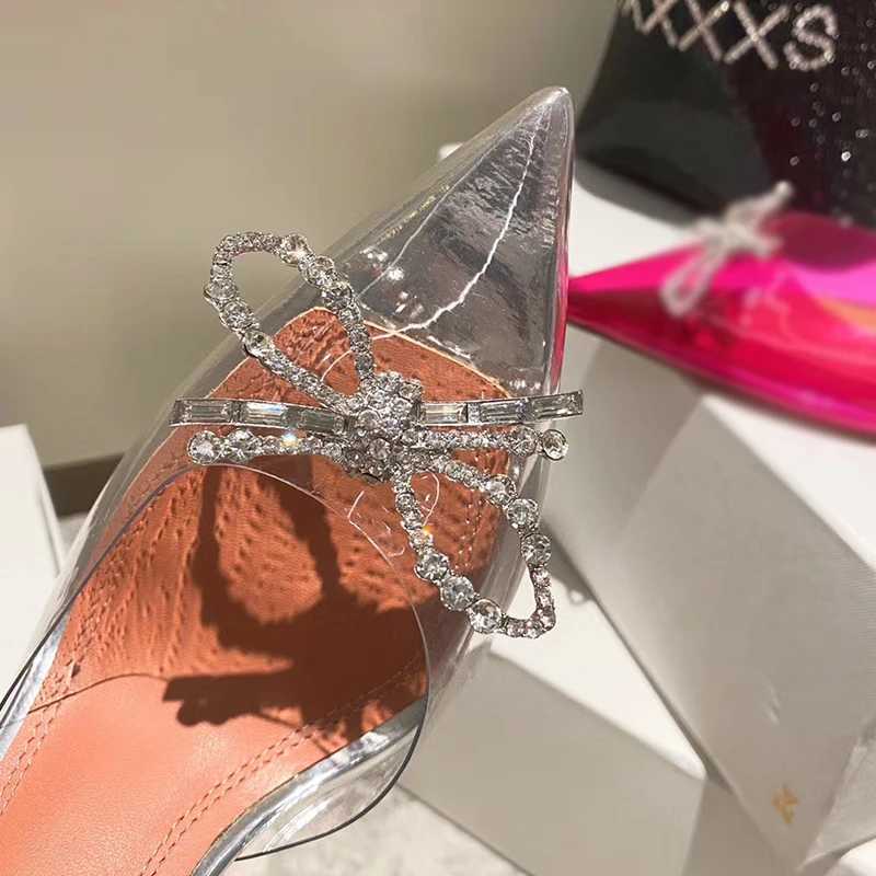 2025 Summer Pointed Crystal Fairy Womens Wind Sandals Rhine Bow Transparent High Heels Womens SandalsXJ2500305