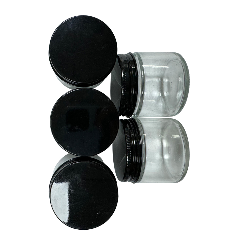 Glass Jars Food Savers Storage Containers Glass Jar Aluminum Lids 60ML Clear Container Clear Bottles Black Cover Custom Logo Stickers Label OEM Stores Covers