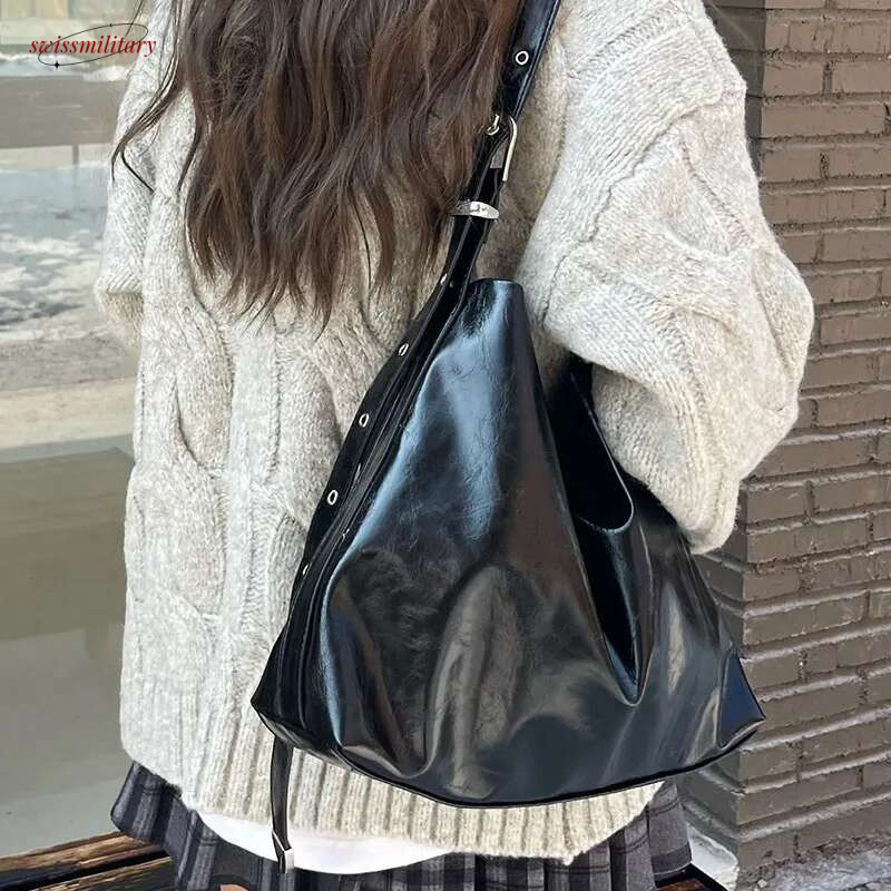 Large women handbag Designer Shoulder for Big Bucket Bag Female Rivets PU Leather lady Totes black swissmilitary