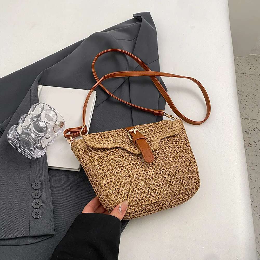 2024 Women Straw Weaving Sg Handmade Paper Rope Woven Fashion Crossbody Summer Messenger Bag Adjustable Strap Satchel
