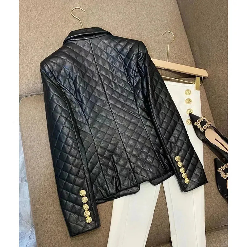 Thickened HighEnd Black Short Leather Jacket Women Shoulder Pads Autumn Fashion Blazer Coat Customized Suit Female 250114