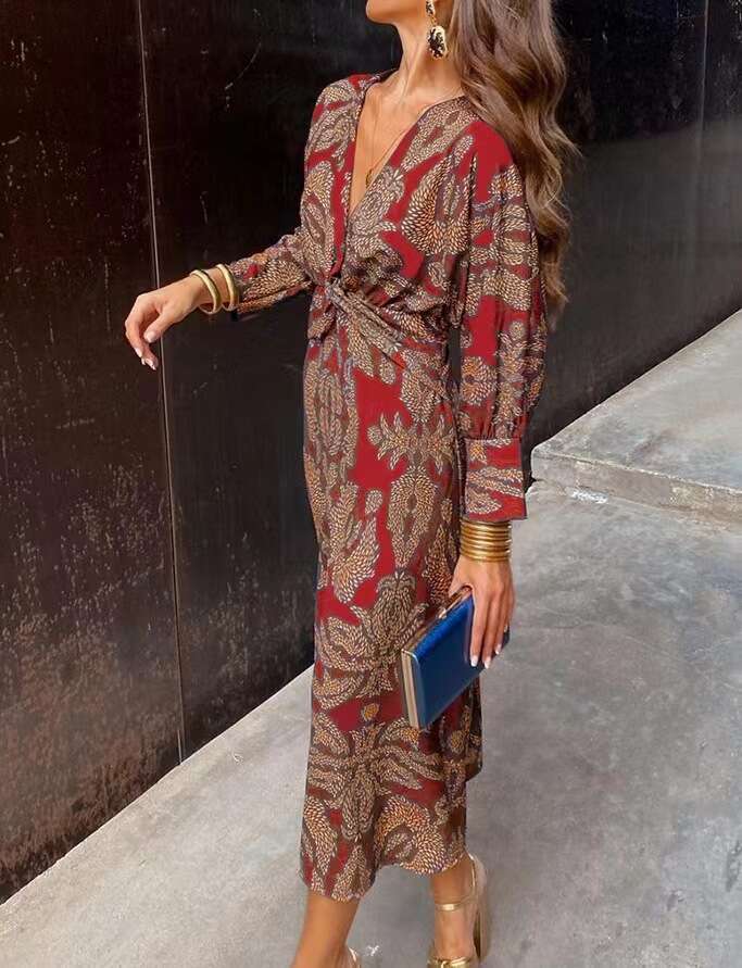 2025 autumn print hot women's dress new casual fashion trend clothing