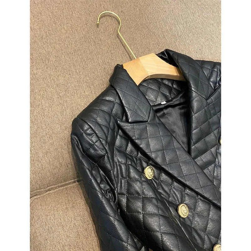 Thickened HighEnd Black Short Leather Jacket Women Shoulder Pads Autumn Fashion Blazer Coat Customized Suit Female 250114