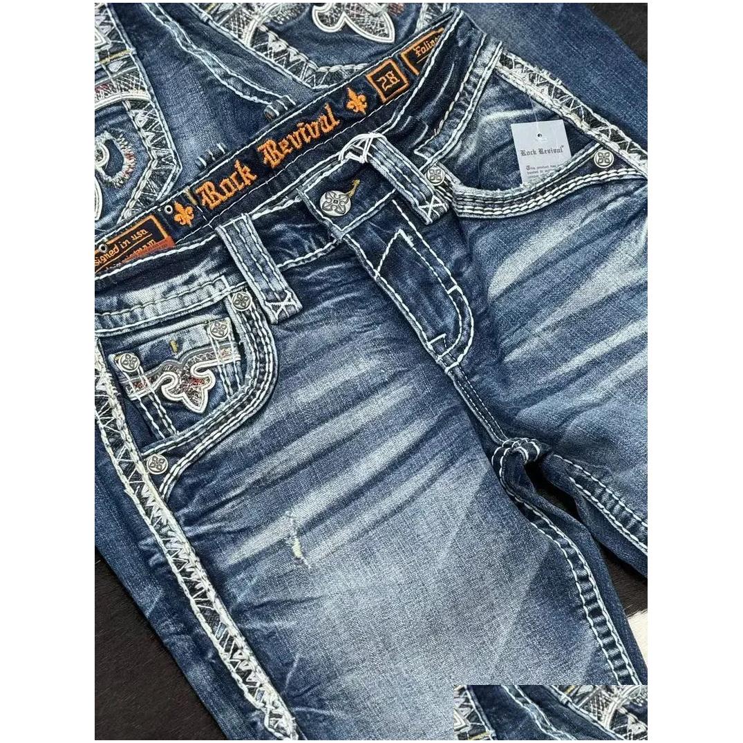 Men'S Jeans Y2K Mens Leaf Booties American Street Retro Embroidery Loose Casual High Waist Wide Leg Washed Pants 240722 Drop Delivery Otgzi - view 4
