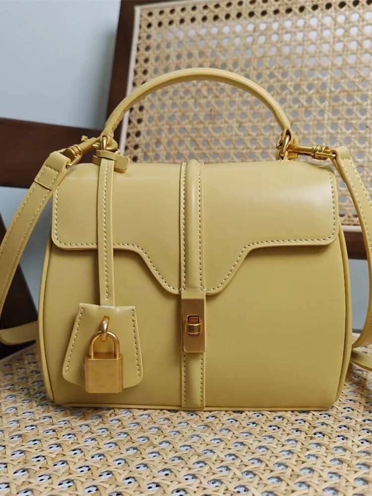 Women's Small Casual Tote High Quality Cow Split Leather Shoulder Bag With Lock Hasp Flap - Perfect For Everyday Use