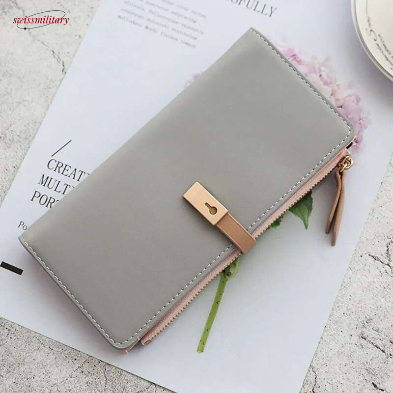 On Sales Women Long Section Wallets PU Leather ID holders Large Capacity Purse Solid Color Wallet Cute Bag swissmilitary