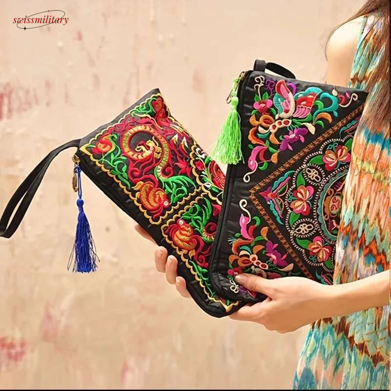 Ethnic Style Envelope Bag For Women Handbags Female Phone Purse Retro Fashion Embroidered Wristlet Bags Wallet sac main swissmilitary