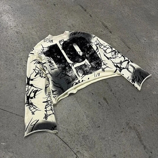 Sweatshirt Long Sleeve Tops Mens Punk Rock Hip Hop Graffiti Print Oversized Pullover Sweatshirt Plus Long Sleeve Short Tops 250109