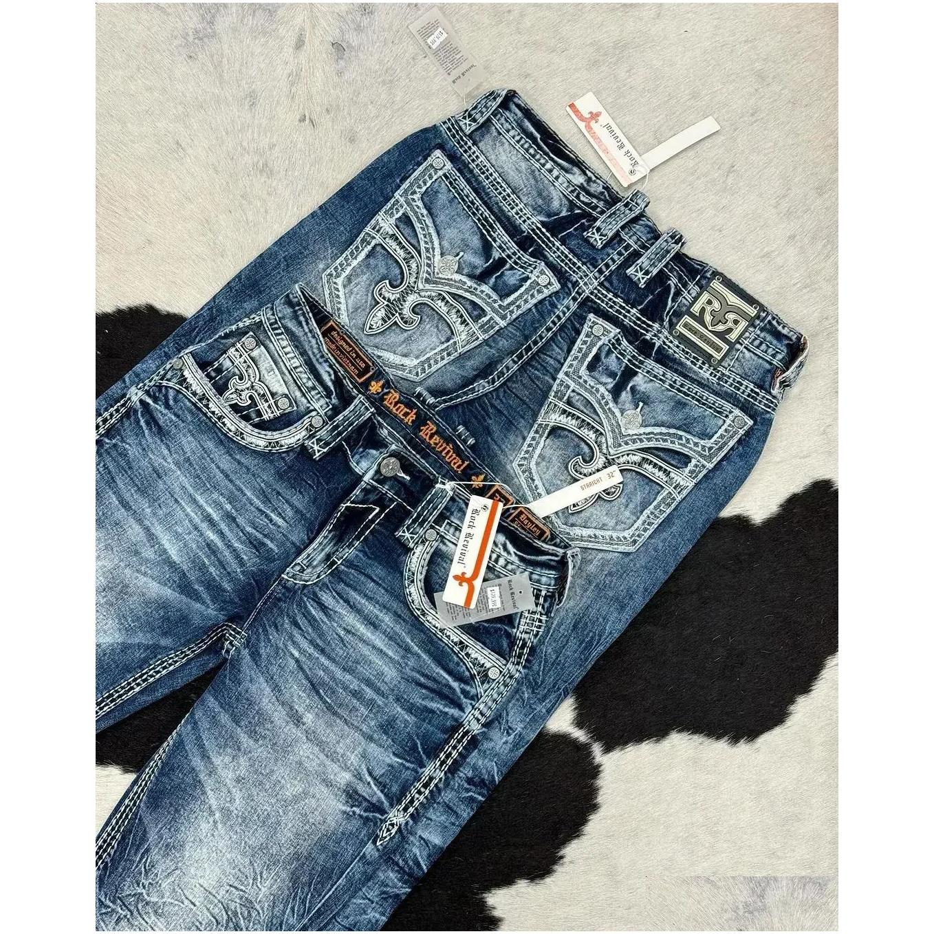 Men'S Jeans Y2K Mens Leaf Booties American Street Retro Embroidery Loose Casual High Waist Wide Leg Washed Pants 240722 Drop Delivery Otgzi - view 7