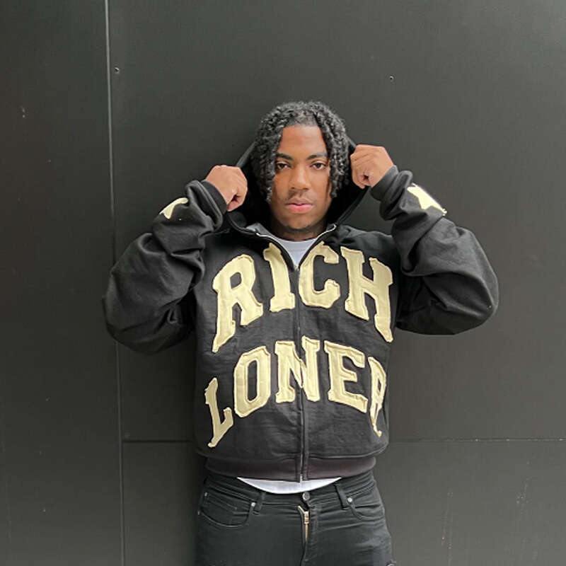 Street Trend Letter Patch Splicing Trendy Design Sense American Men's and Women's Loose Hoodie