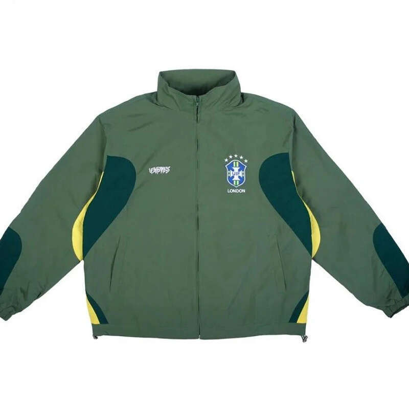 Men's and women's Brazilian printed embroidered casual windbreaker zipper sportswear fashionable pants green