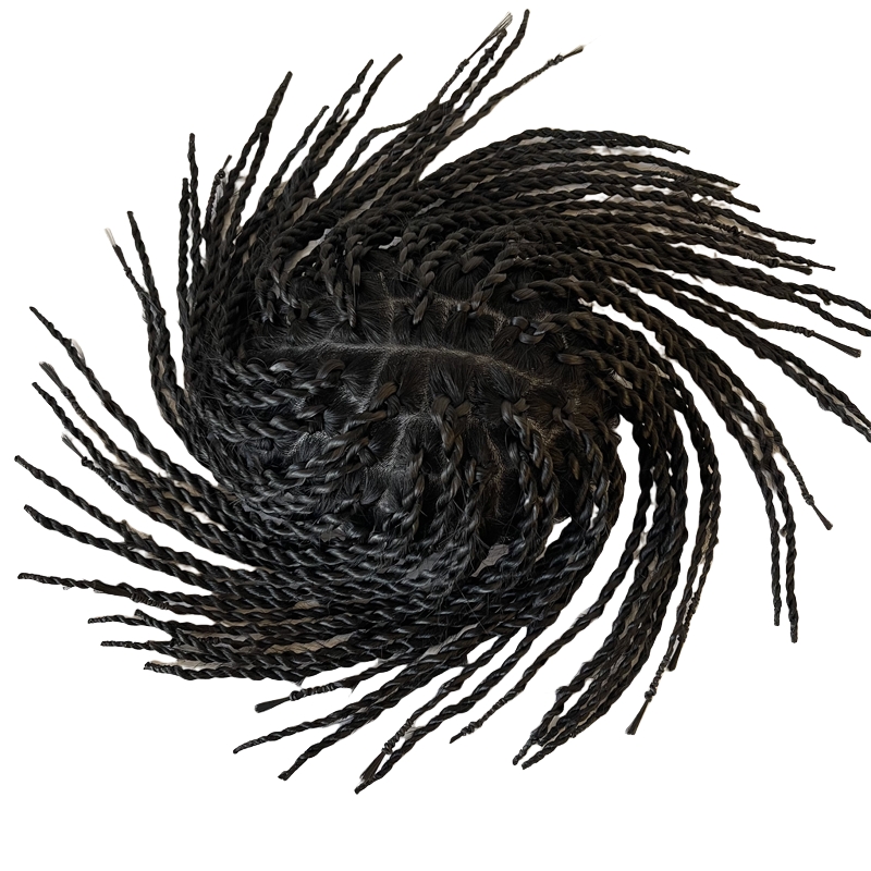 10 Inches Indian Virgin Human Hair Replacement Twist Braids BIO Toupee Front Lace Unit for Black Men