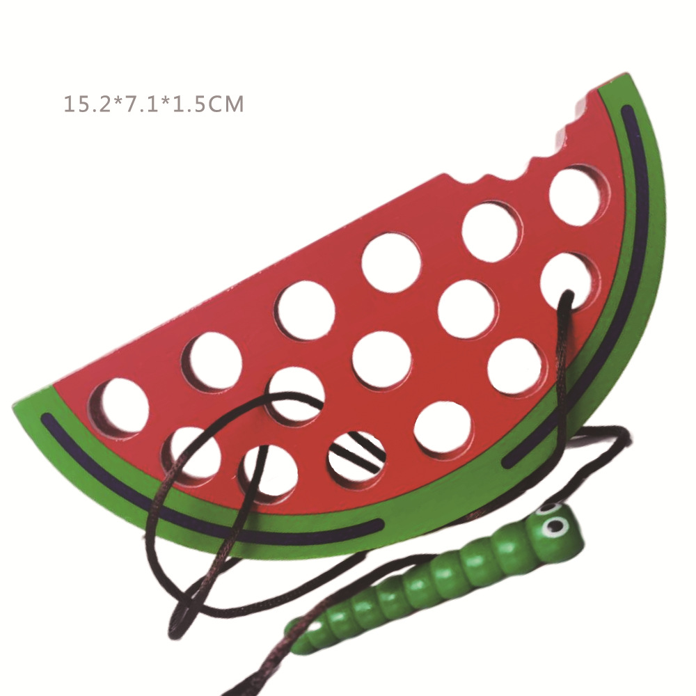 Early Learning Watermelon Threading Toys for Toddlers Wooden Puzzle Pulling Thread Threading Toys Games
