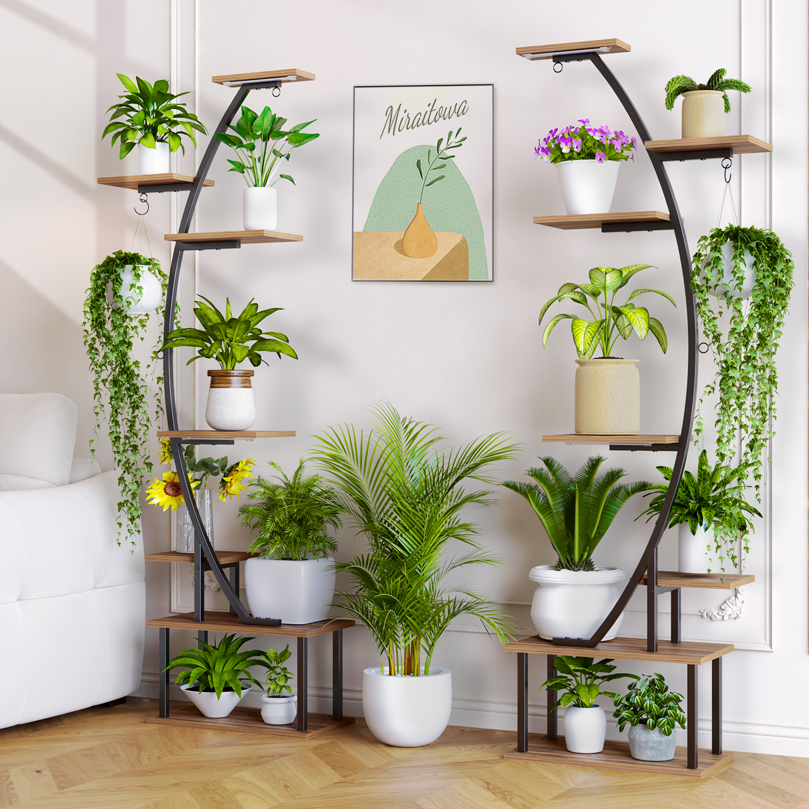 Plant Stand Indoor with Grow Lights 7 Tiered 66" Tall Metal Plants Shelf 3 Color Mode Full-spectrum LED Half-Moon Shaped for Living Room Patio We