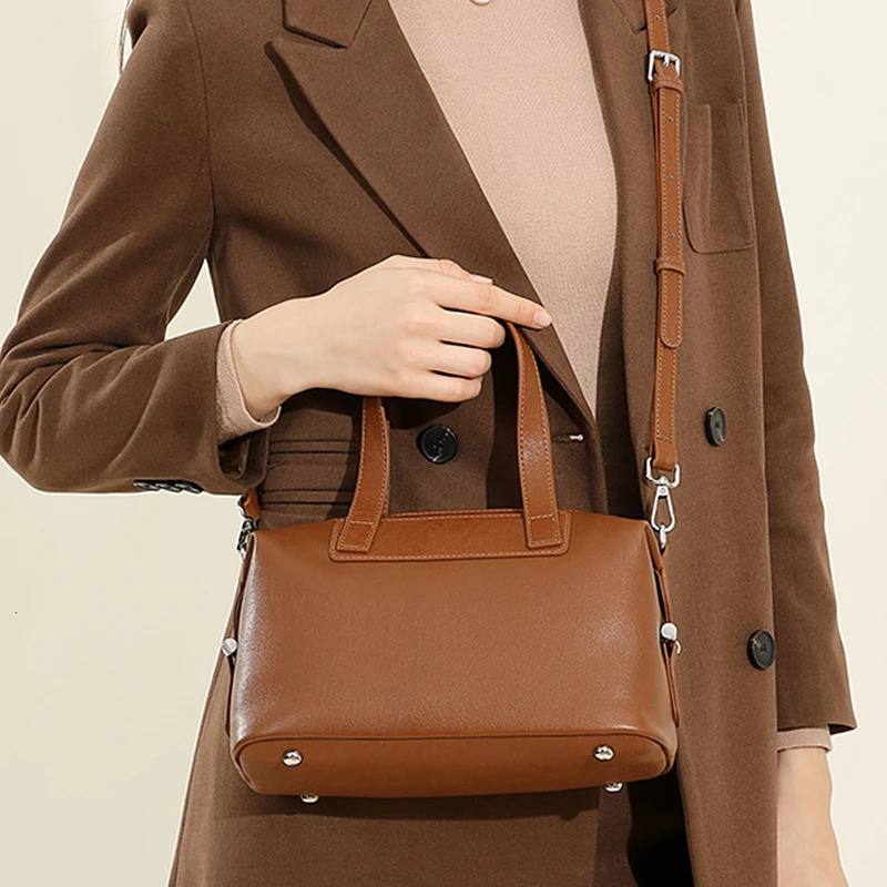 Hifashion Vintage Cow Genuine Leather Pillow Tote Handbags For Women Trend ner Boston Ladies Shoulder Crossbody Bags 250114