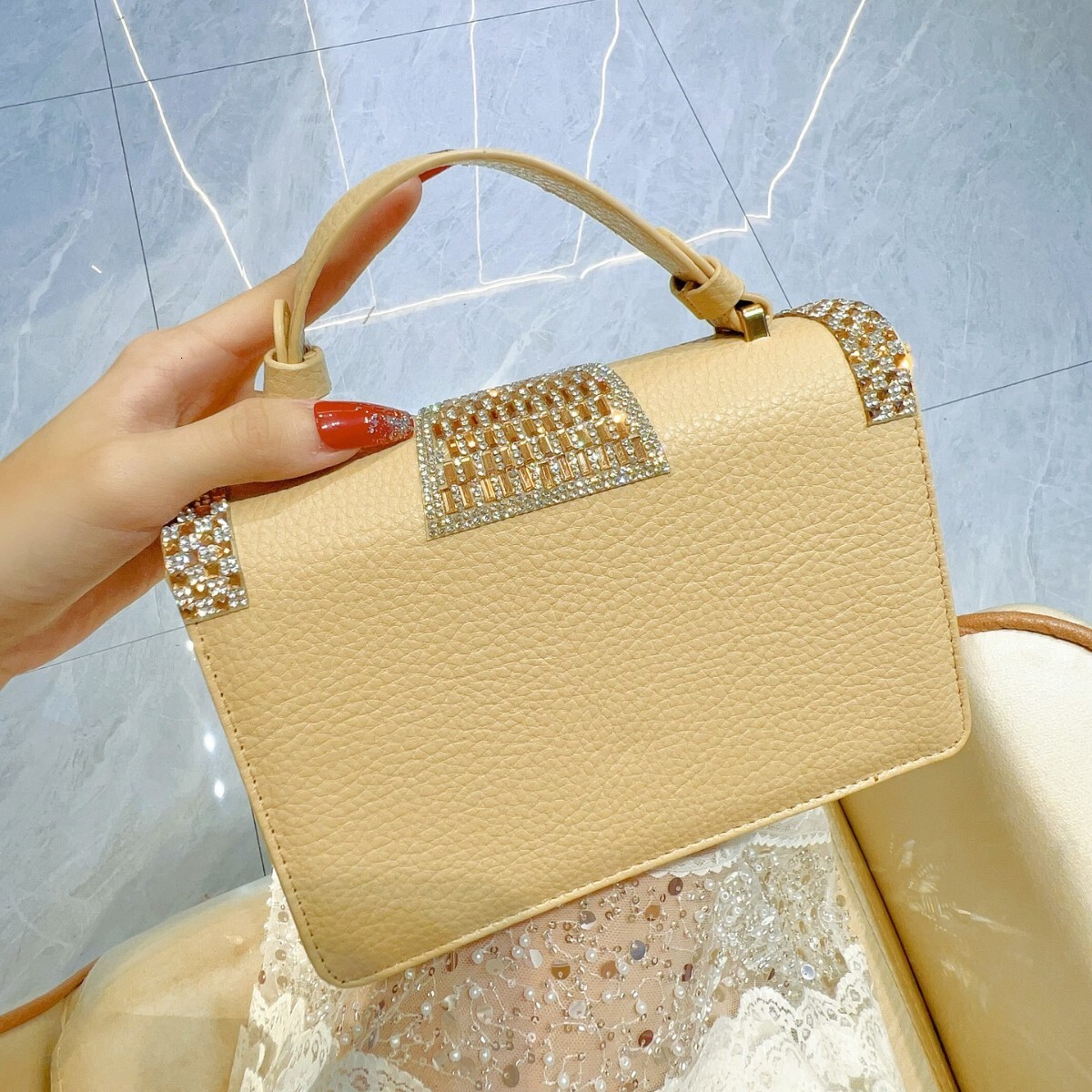 New Designer Diamond Studded Multifunctional Bag Trendy High-end Single Shoulder Crossbody Bag Large Capacity Handbag Banquet Bag Square Bag