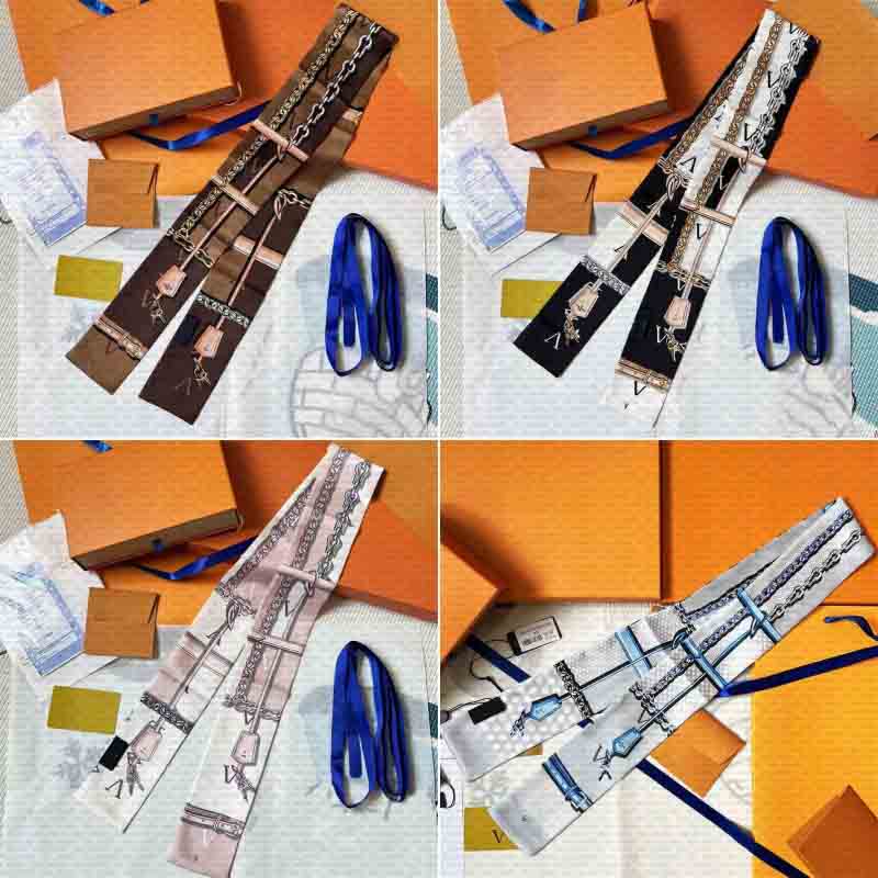 New Print Flower Small Scarf for Women Handle Bag Ribbons Brand Fashion Head Scarf Small Long Skinny Scarves Wholesale Headbands