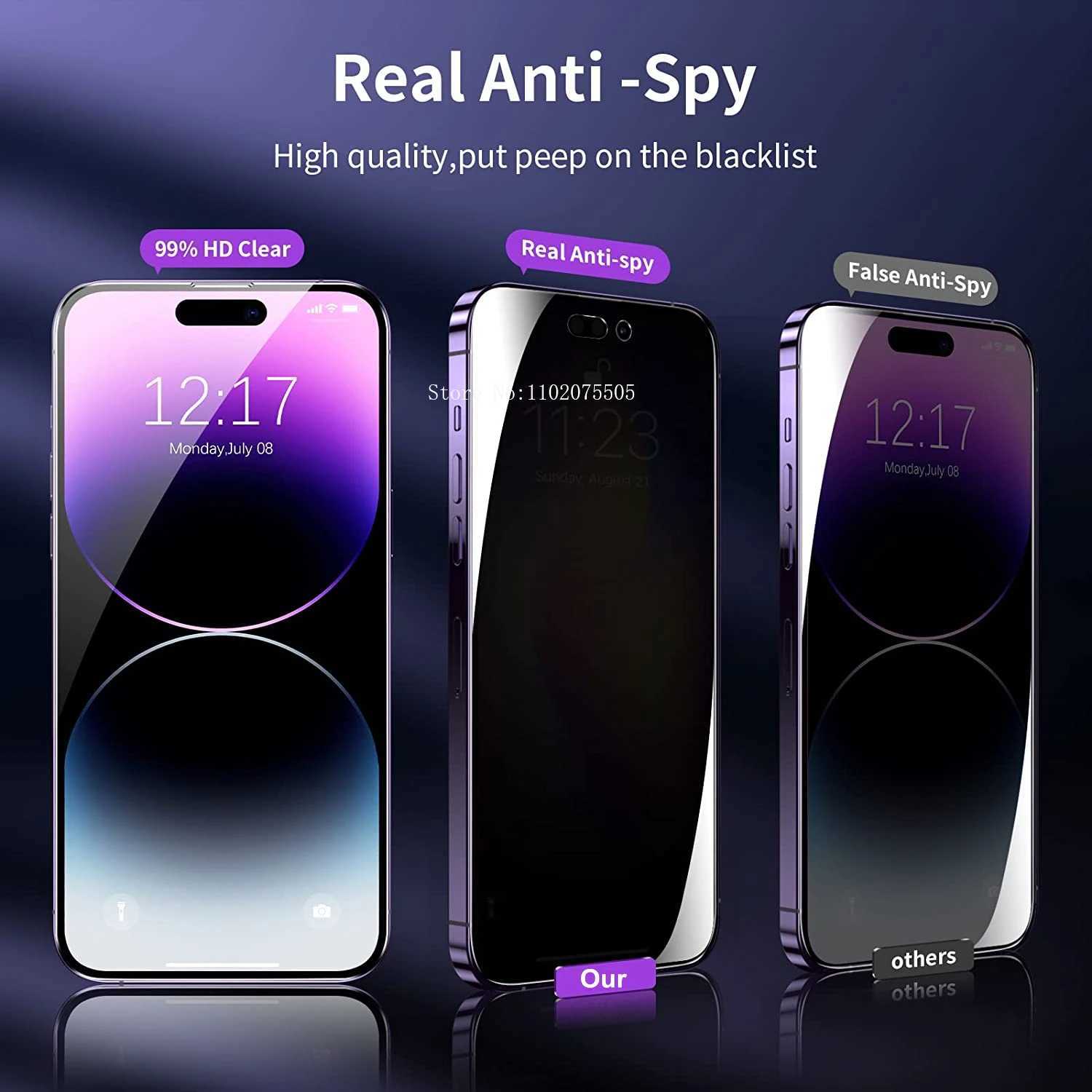 New Arrival 3Pcs full set of anti spy screen protectors for iPhone 14 13 12 11 Plus Pro Max Mini XS XR X 9H privacy dark tempered glass film T250116
