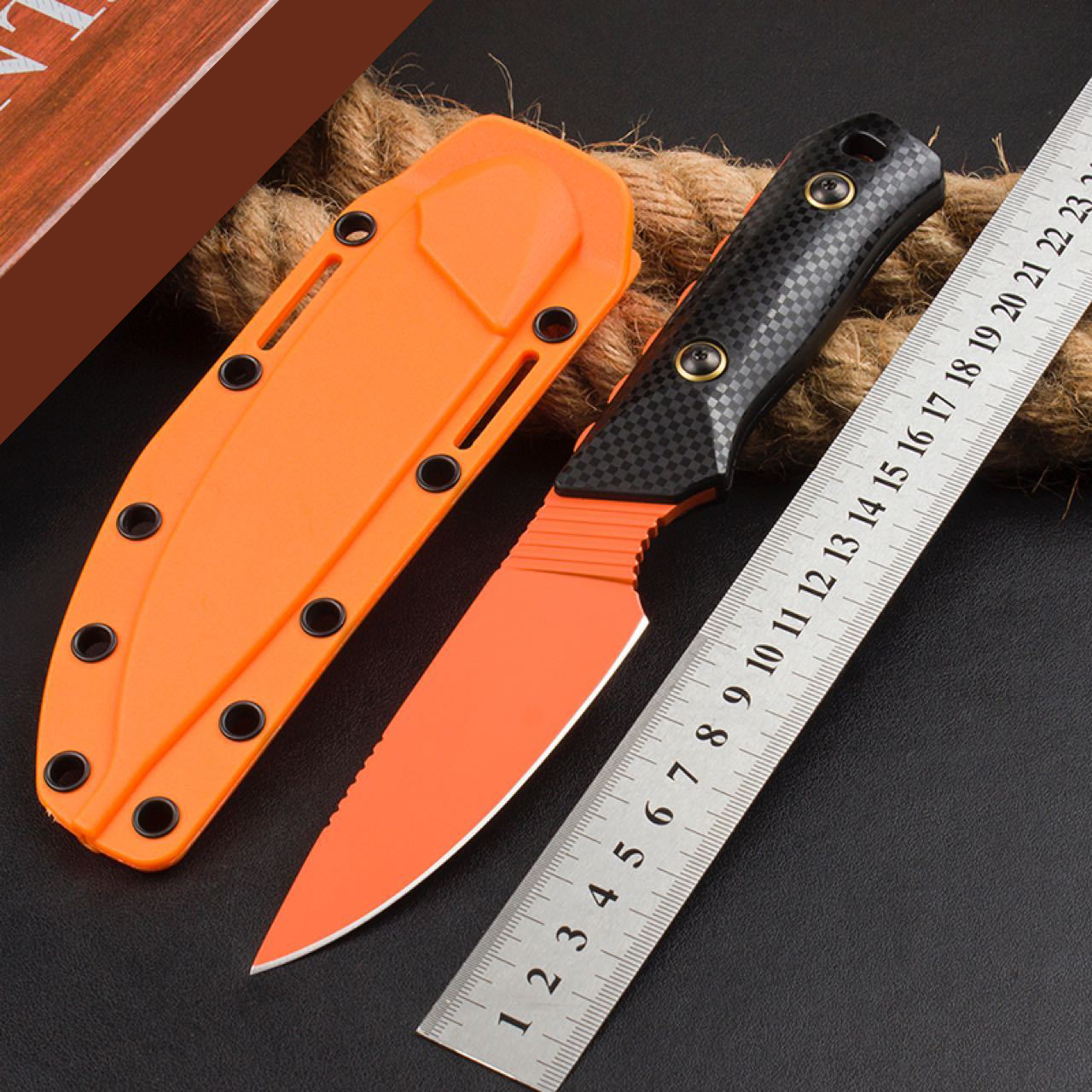 3Models Hotsale 15600 Raghorn Fixed Blade Knife 4.01 Cpm-Cruwear Orange Drop Point, Carbon Fiber Handles