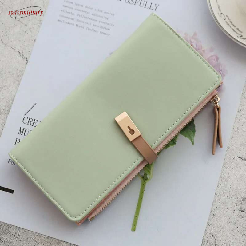 On Sales Women Long Section Wallets PU Leather ID holders Large Capacity Purse Solid Color Wallet Cute Bag swissmilitary