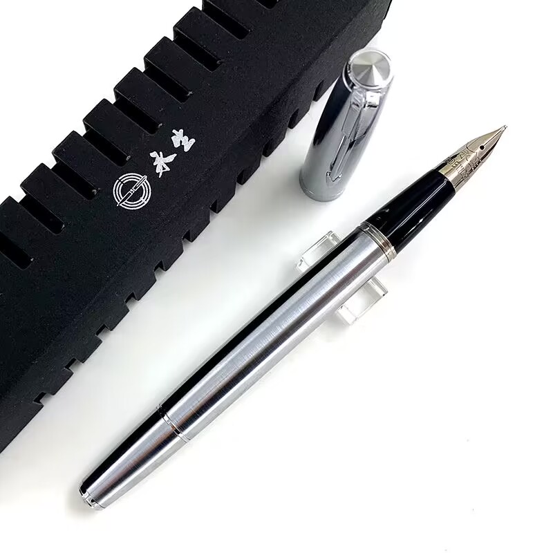 Wingsung 601A Fountain Pens All Steel Gold Silver Clip Piston Filling 0.5mm Nib Ink Writing Stationrey Luxury Office Supplies