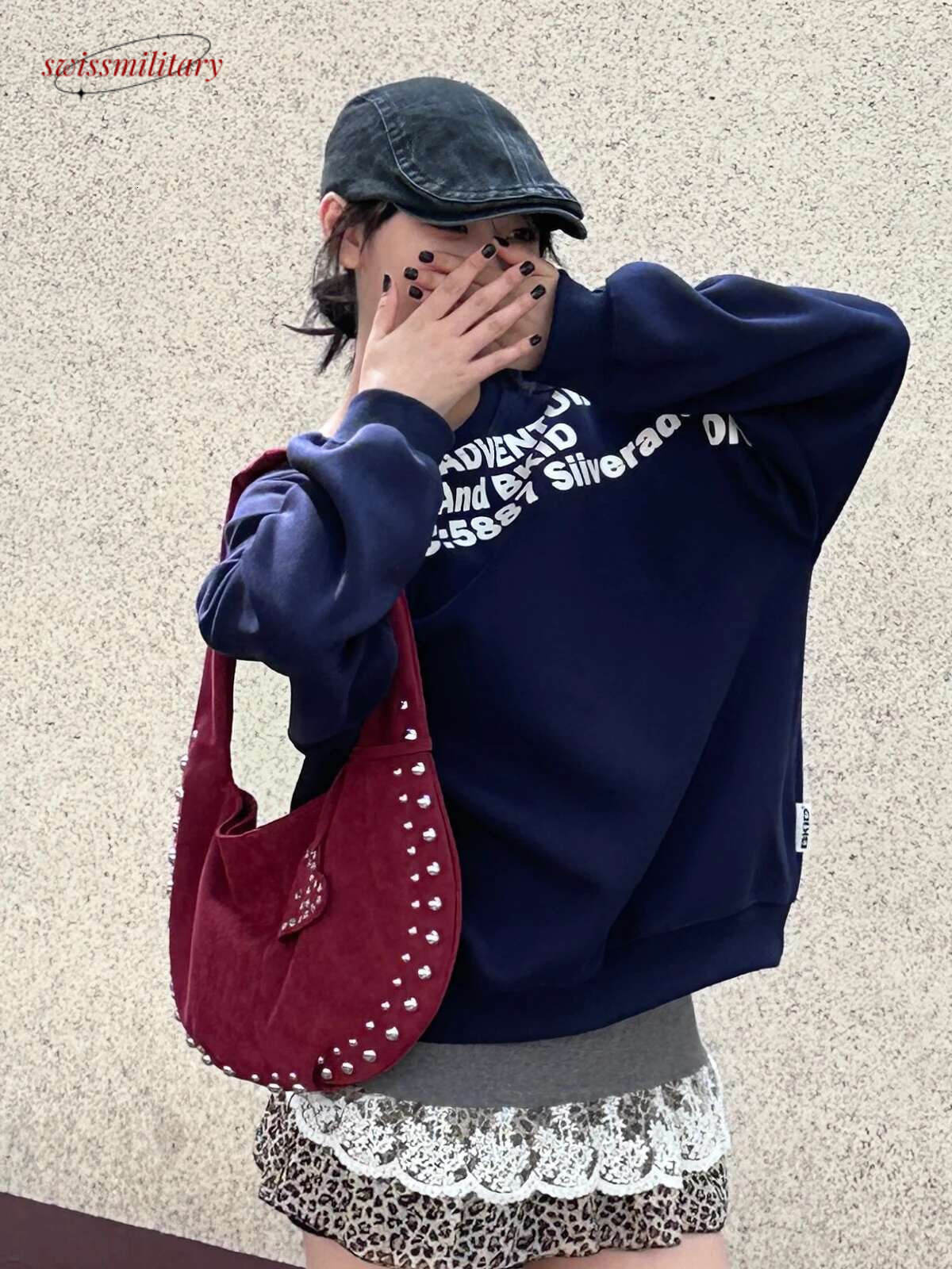 Women's Shoulder European and American Style Rivet Handbag Suede Retro Motorcycle Soft Armpit Bag swissmilitary