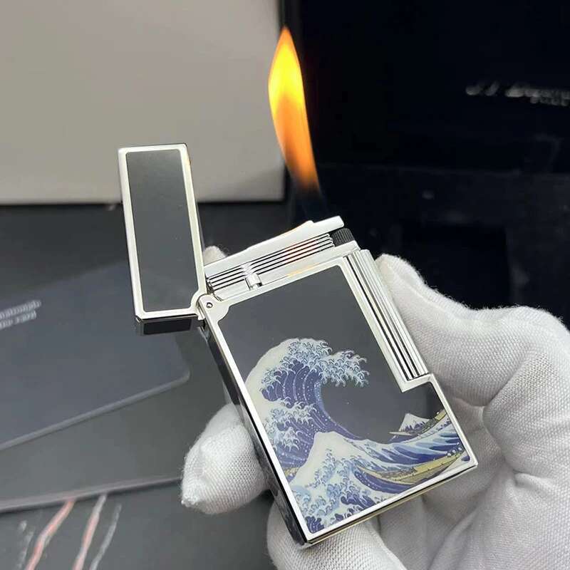 Memorial Lighters Waves Brass Metal 100% Cg Sound Soft Flame Gas Butane Refillable Cigar Cigarette Gadgets For Boyfriend