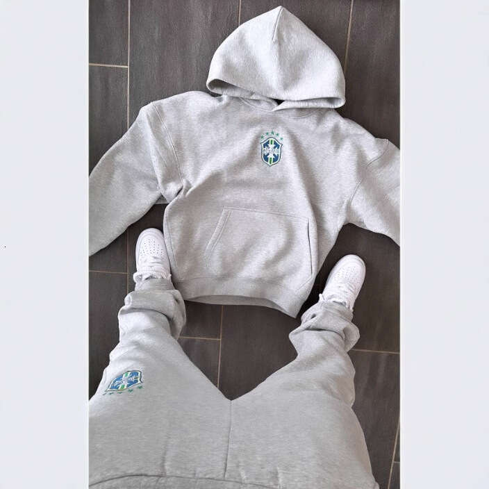 Autumn winter trendy brand new national flag printed pullover long sleeved hooded sweatshirt set for men and women's casual versatile outerwear t