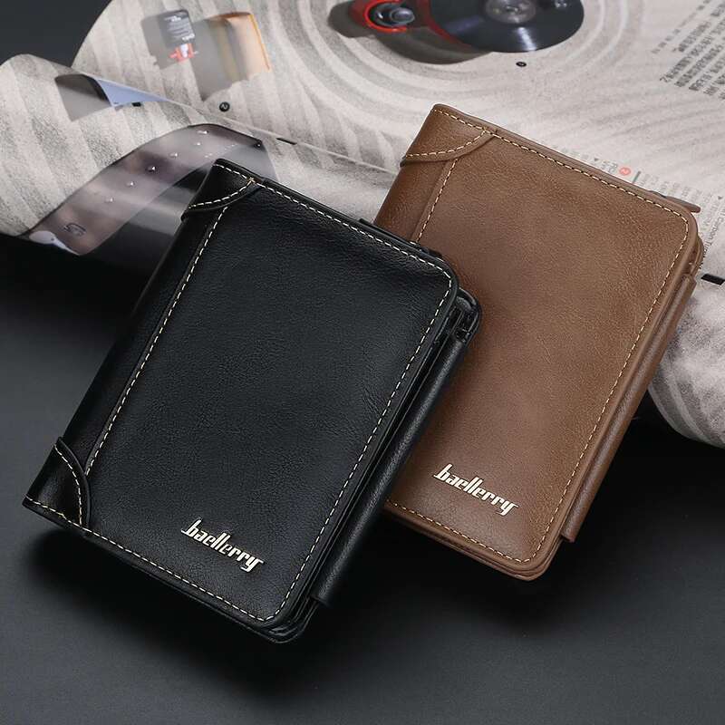 PT046,New PU Leather High Quality Zipper Short Desigh Card Male Purse Vintage Coin Holder Men Wallets